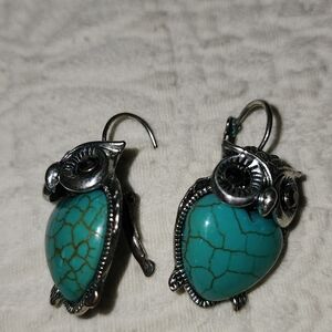 Silver and Turquoise Owl Earrings